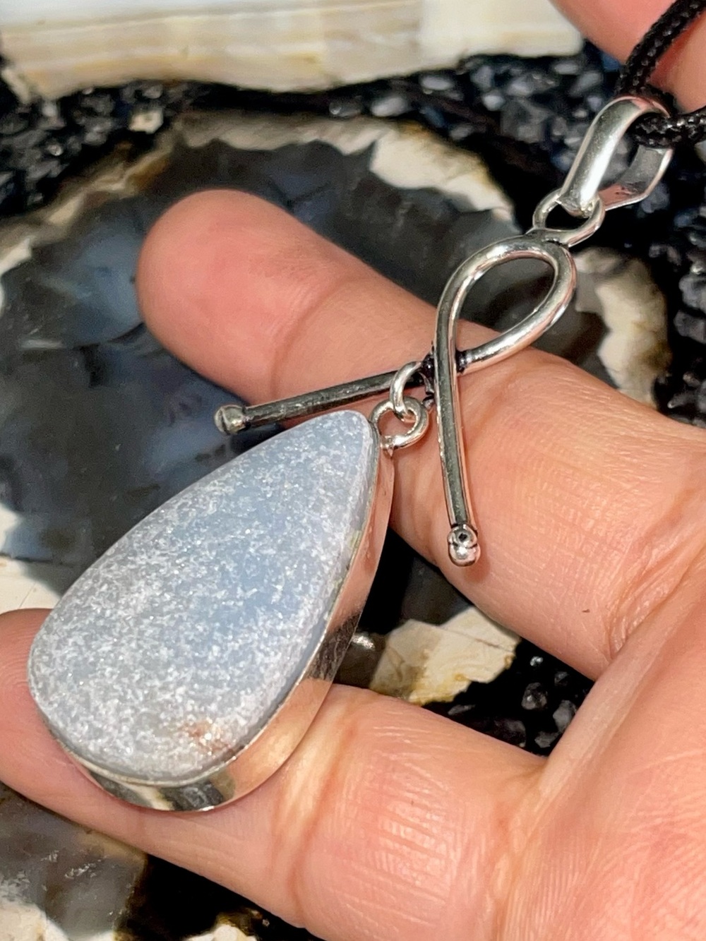 Lightweight Blue Anhydrite Angelite Pendant 2 7/8”